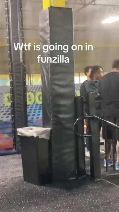 dirtbags fighting in kiddie trampoline park