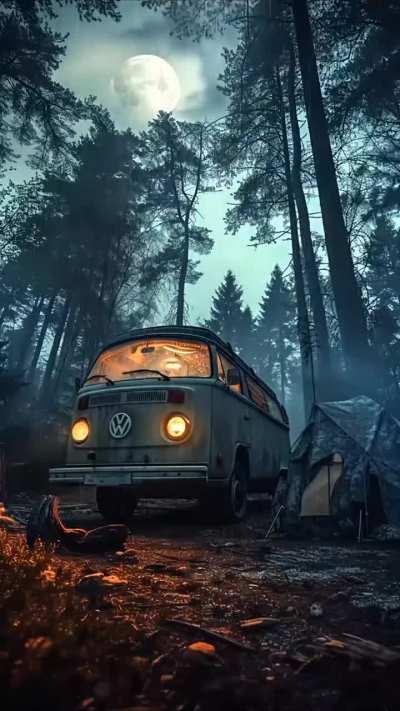 Night camping in the woods ⛺