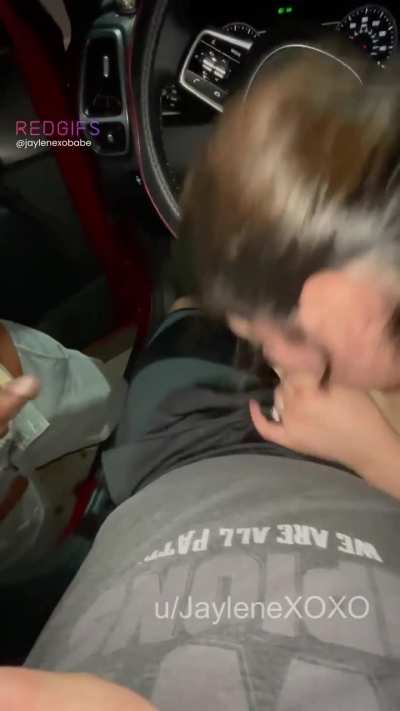 Strangers gather around car and jack off at a sex shop parking lot while I suck a cock in front of them