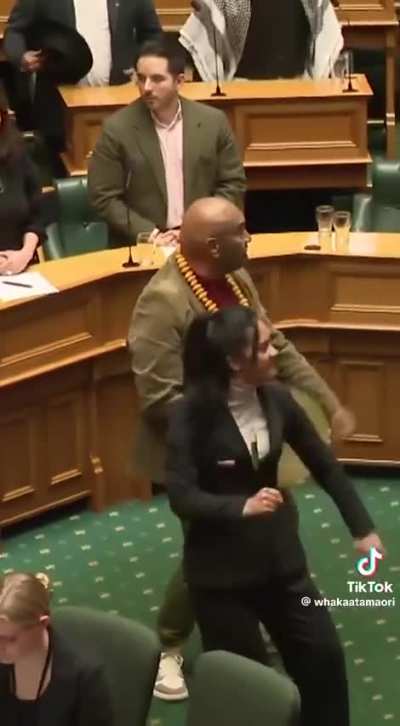 New Zealand's parliament was brought to a temporary halt by MPs performing a haka, amid anger over a controversial bill seeking to reinterpret the country's founding treaty with Māori people