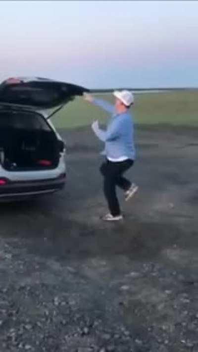 Jump in the back of ur car while closing it