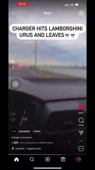 For those who don't understand he hit his car on the highway and he's trying to leave 