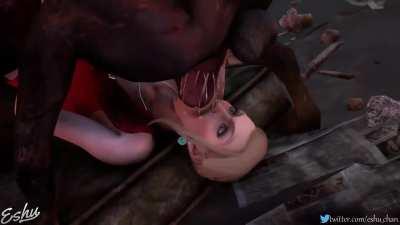 Cerberus Giving Scarlett a Rough Throat Massage