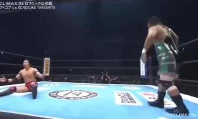 Konosuke Takeshita's insane air time from getting pounced by Jeff Cobb (July 23rd, 2024)