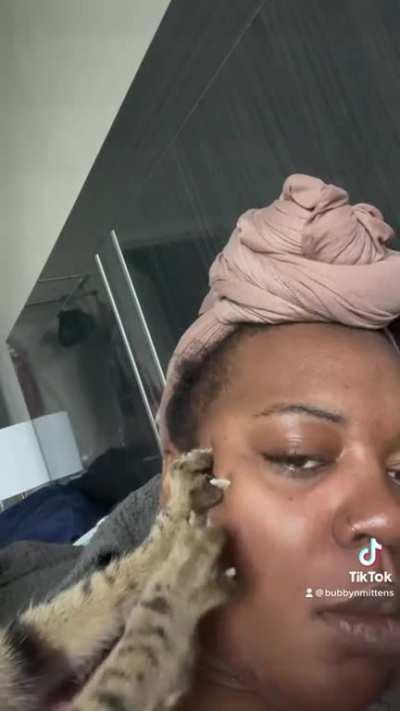 He was making biscuits on my face 😫