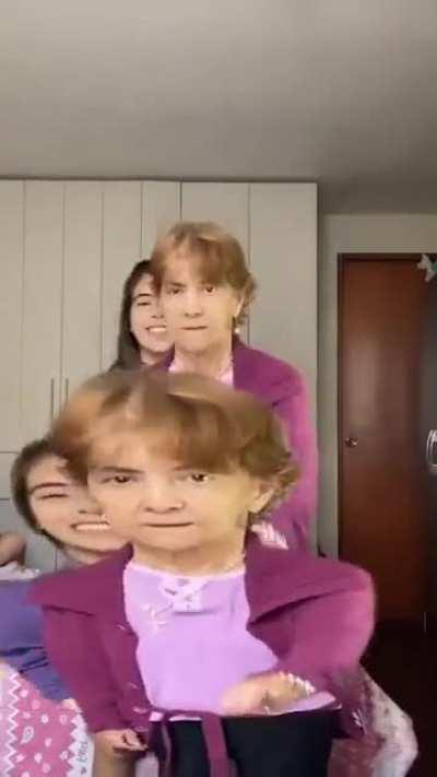 Trying out a new Snapchat filter with grandma!