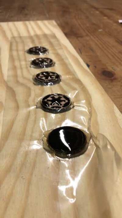 Made some Imperial seal coins with cheryyy wood and epoxyyy