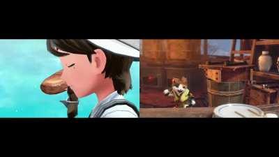 Pokemon S&V meal animations vs Sunbreak. Both Nintendo Switch games. Game Freak devs are going to get hospitalized if they keep flexing this hard.