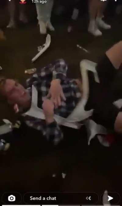 WCGW body slamming a plastic chair