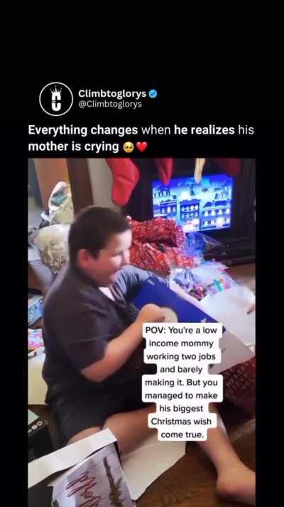 Everything changes when he realizes his mother is crying.