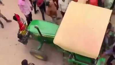 UP: A Durga idol immersion procession in Barabanki halted outside a mosque & played objectionable songs.