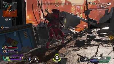 This revenant did a finisher to the pathfinder and he ended up stuck to his leg