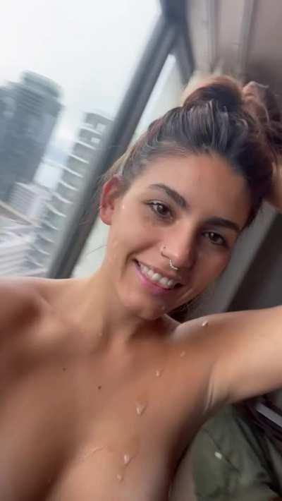 I wear his cum like a trophy on my face