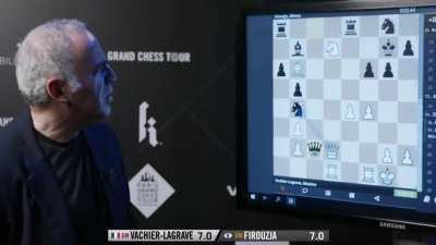 Kasparov's reaction when Alireza blunders his Knight.