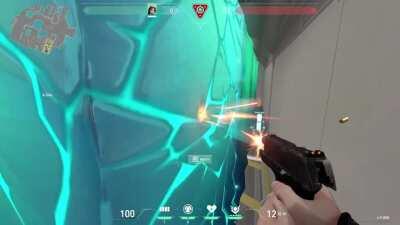 Sage wall placement on Icebox A site. This can stall some time for the enemy on pistol round as it requires them to destroy two walls before they can defuse.