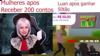 MULHERES RECEBDNO DONATES VS LUAN RECEBENDO DONATES