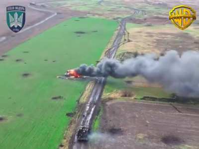 Drone footage showing FPV pilots from the 