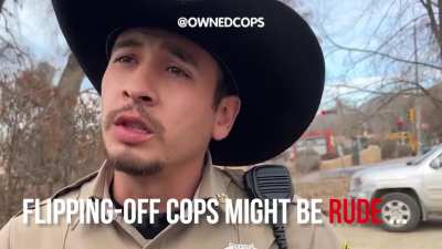 A Taos Sheriff Rookie Deputy pulled over this veteran because she flipped him off. The Deputy tried to claim that the middle-finger is a gang-sign. The veteran absolutely wasn't having any Rookie Deputy's shenanigans!