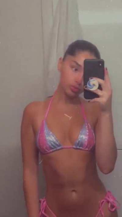 Mirror Boomerang in that blue and pink bikini