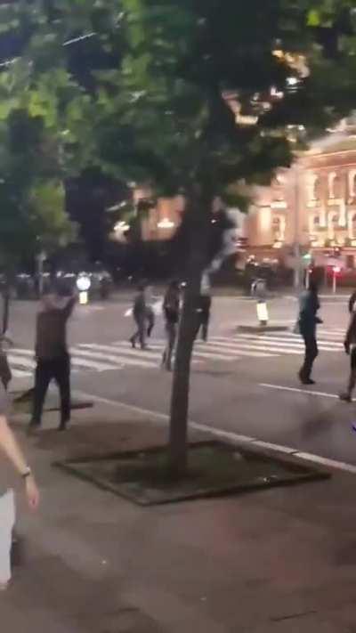 Protests in Belgrade, Serbia, last night. The cavalry arrives.
