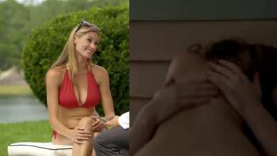 Elizabeth Masucci showing a full camera crew her big naked naturals at age 27