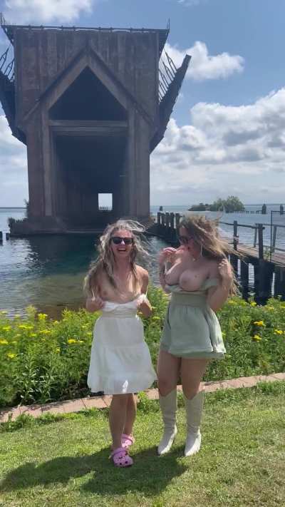 Sneaky flash with my big titty bestie ;) 