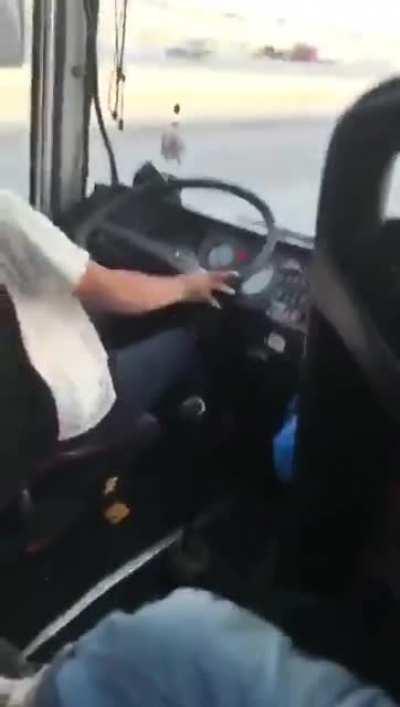 This bus driver seems strange