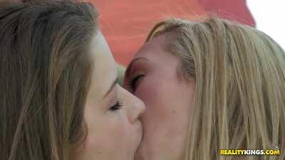 Sneaking kisses in their threesome [Brett Rossi,Dani Daniels & Emily Addison]