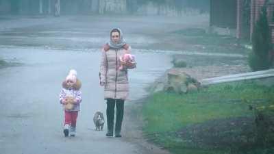 Let me just film this woman and her child on a walk