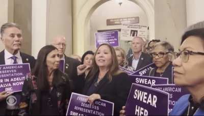 Democrats march to House Speaker Mike Johnson’s office to demand that he swear in Adelita Grijalva, who will cast the deciding vote to release the Epstein files