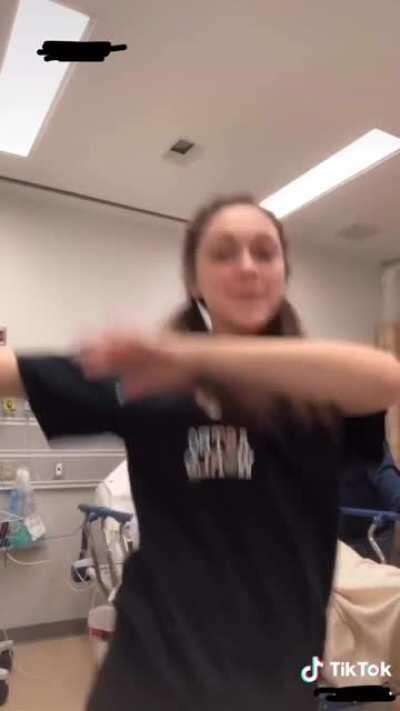 Girl does Tik Tok next to DYING GRANDFATHER