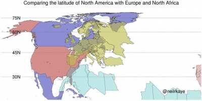 Comparing the latitude of North America with Europe and North Africa [OC]