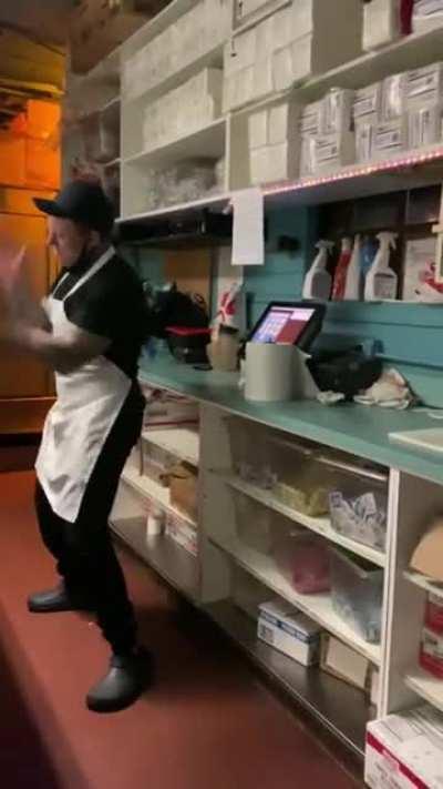 Can you tell what the sexy line cook is on?