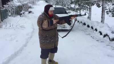 Russian Babushka firing a Kalashnikov is the most Russian thing I've ever seen