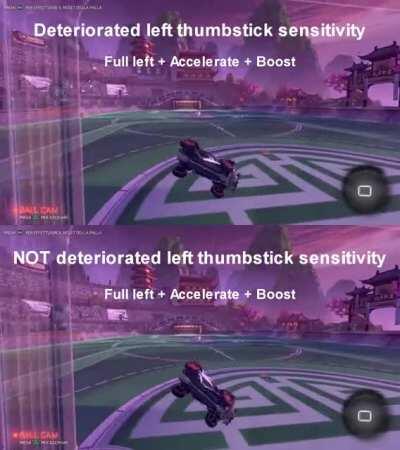 If you start losing games and you feel like your car isn't turning correctly, maybe it's just because of the thumbstick sensitivity deterioration. Check out this little comparison i made.