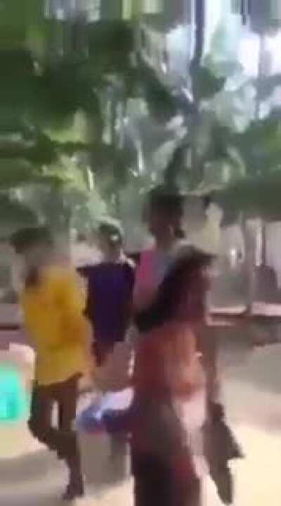 Hindu warrior kids chasing ladies missionaries by chanting 