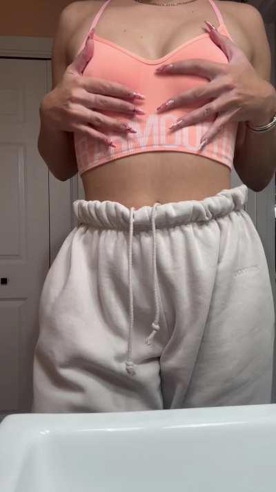 Huge nipples poking through my sports bra