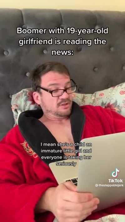 Boomer with 19-year-old girlfriend is reading the news