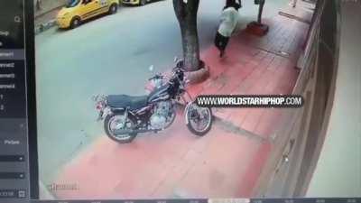 first time I've seen an actually succesful flying kick in the street