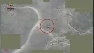 A pickup truck carrying ammunition, weapons and food to the Houthis was bombed by the Saudi Air Force in Yemen (date unknown)