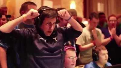 Pro gamer goes too far with trash-talking after he just won. The room goes from electric to silent within less than a second.