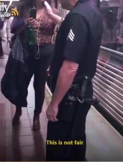 Women arrested for keeping her foot on the train seat