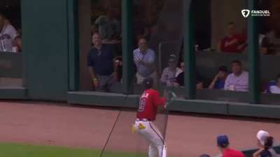 Baseball player Ronald Acuña Jr makes one of the best throws you’ll ever see to get Jorbit Vivas at third