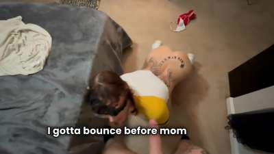 Mom puts on cum-soaked panties after sis had me cum on them