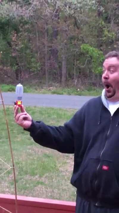 My husbands face when the hummingbird feeds from his hand.