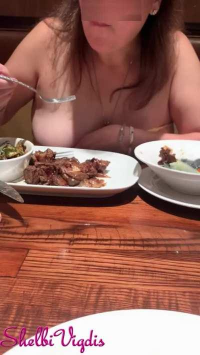 CAUGHT! Just as I pulled it out our waitress came around the corner. You can hear her checking in on us! [f][GIF]