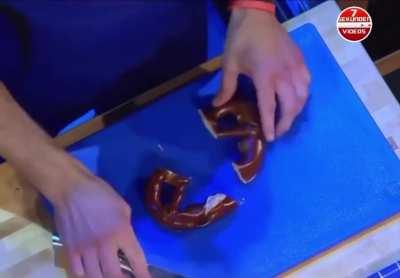 There is a German TV show where contestants try to split things perfectly in half 