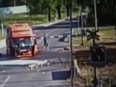 Truck Completed Destroyed by Train