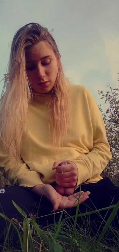 QteeFoxx Jerks off in public while Clothed and eats her Cum