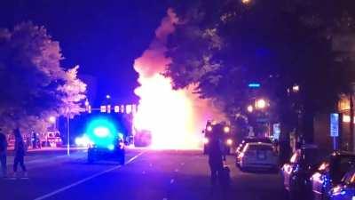 Bus on fire on Broad/Belvidere. Sorry for A. Was backing up while recording